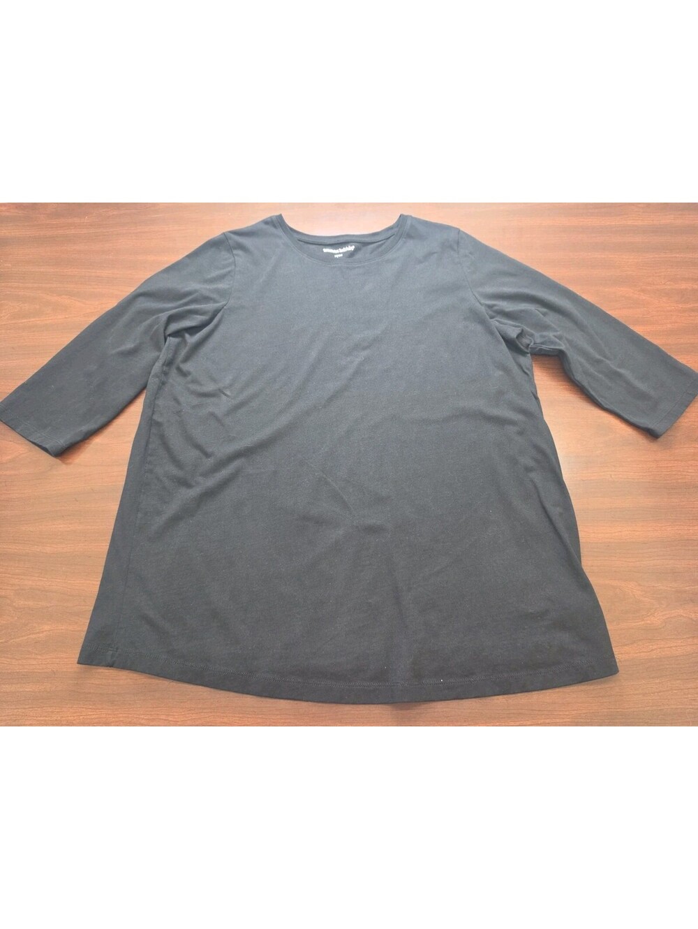 Woman Within Black 3/4 Sleeve 100% Cotton Tee Size 18/20 Basic Everyday Casual